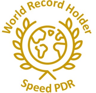 Gouden logo dat toont, dat Teamwise PDR & More BV de wereldrecord hebben
							     opgezet voor speed-pdr